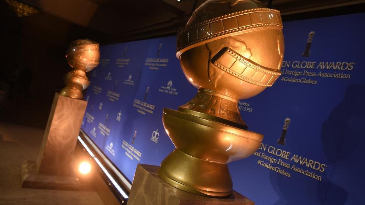 Golden Globe statues are displayed at the 73rd annual Golden Globe Awards nominations at the Beverly Hilton hotel on Thursday. The 73rd annual Golden Globe Awards will be held on Sunday.