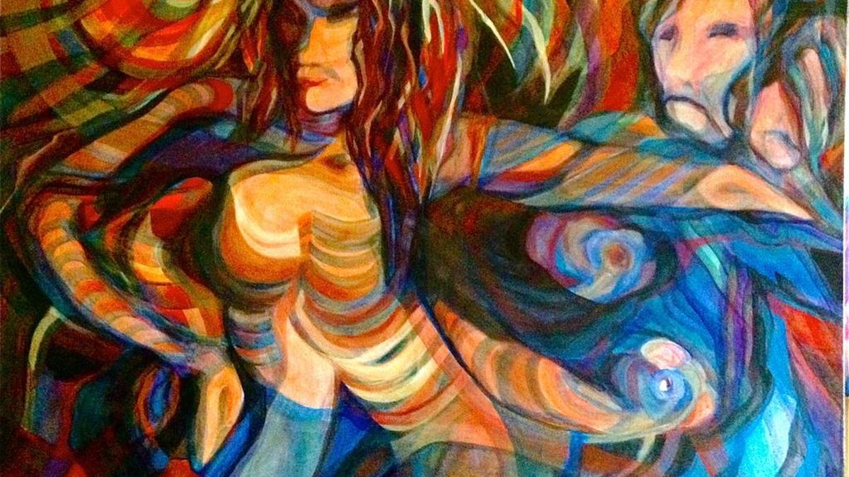 “Going At It On Your Own,” an acrylic painting by Charleen Casbourne, is part of “Pro Femina.”