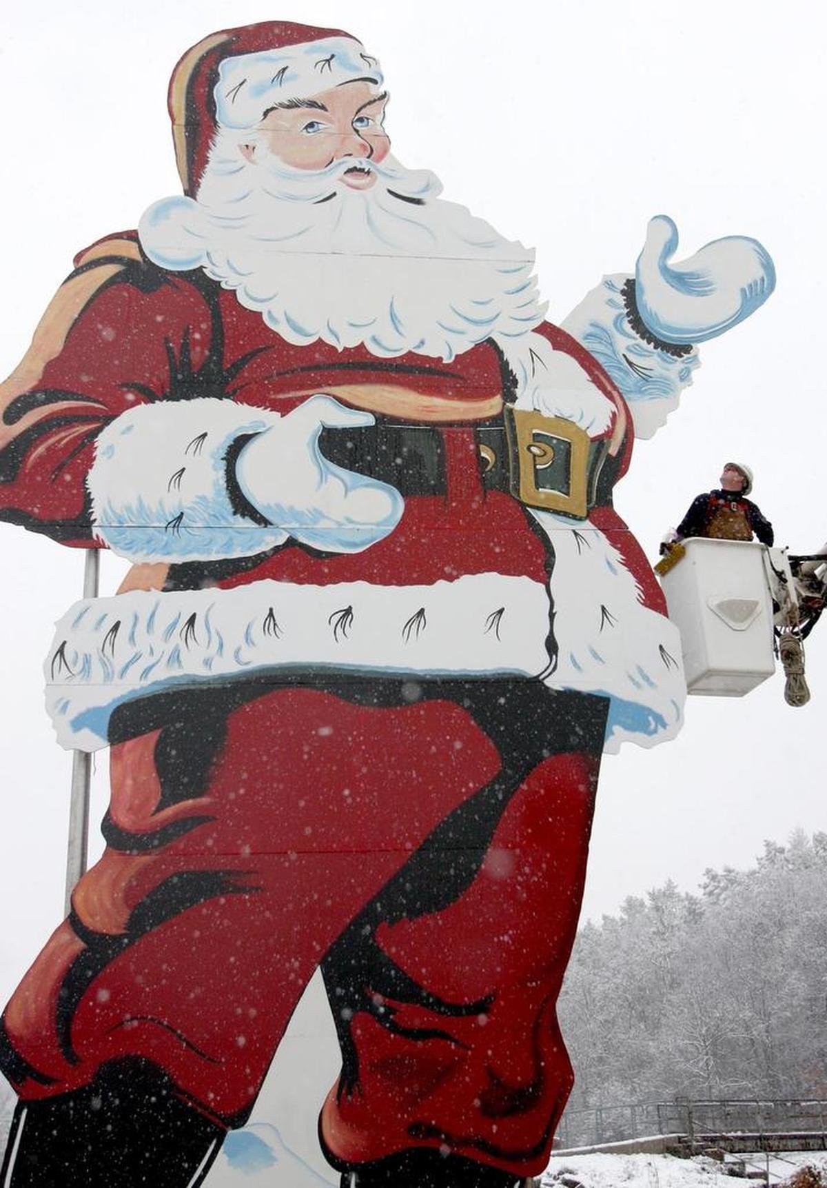 Each year, Philipsburg erects a 37-and-a-half-foot tall Santa.