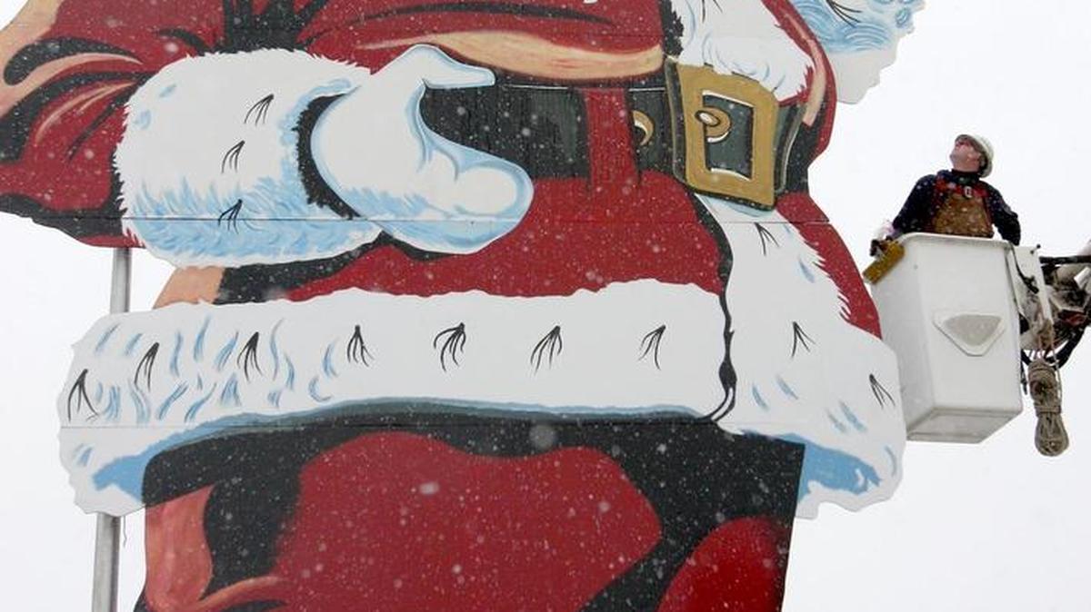 Each year, Philipsburg erects a 37-and-a-half-foot tall Santa.