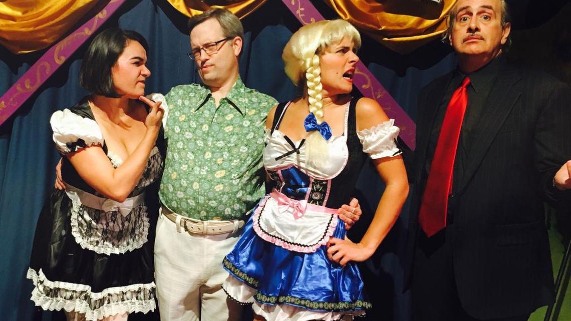 “Play Murder” cast members include, from left: Alicia Rodriquez, John Koch, Sierra Tothero and Russ Rockwell.