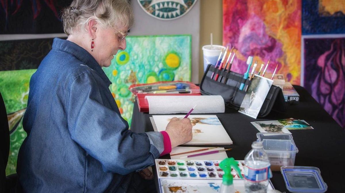 Artist Pat Dolan will demonstrate how she makes her acrylic paintings during this weekend’s Art Alliance Spring Studio Tour.