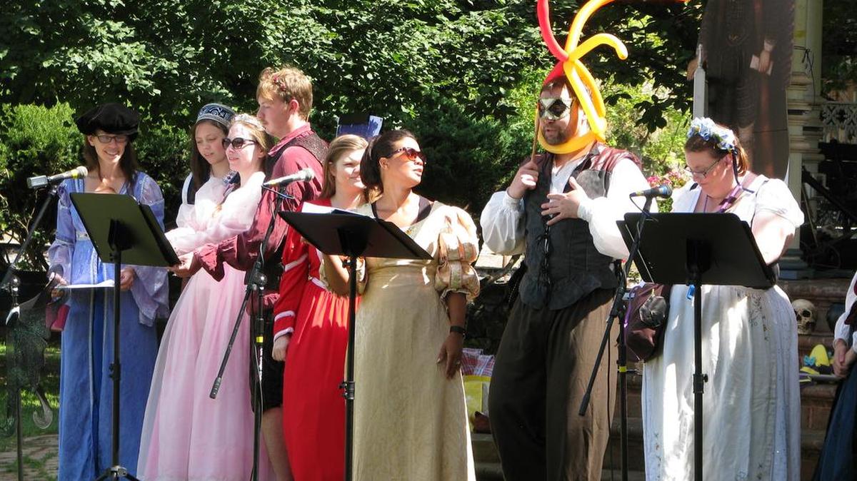The 2015 Bard of Bellefonte company performs in Talleyrand Park.
