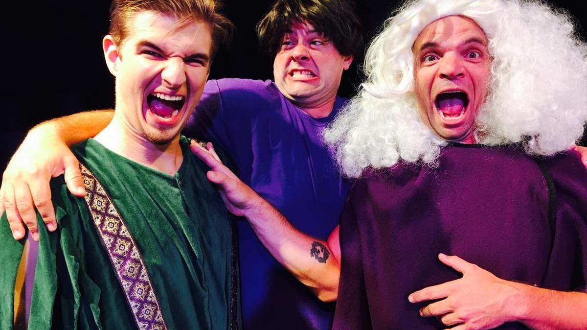 From left: Jacob Tarconish, Jonathan O’Harrow and Erik Johnson star in Nittany Theatre at the Barn’s “The Complete Works of William Shakespeare.”