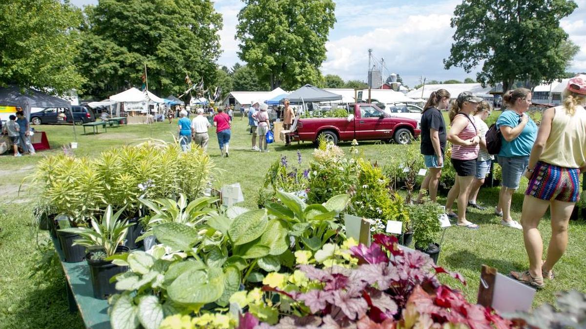 Visitors browse plants and vendor booths during the Pennsylvania Organic FarmFest at the Grange fairgrounds in 2015.
