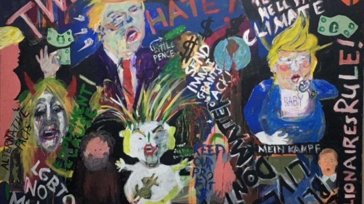 A group of local artists created a painting that will be for sale in a silent auction at the “Artists Take A Stand” show, with proceeds going to the American Civil Liberties Union.