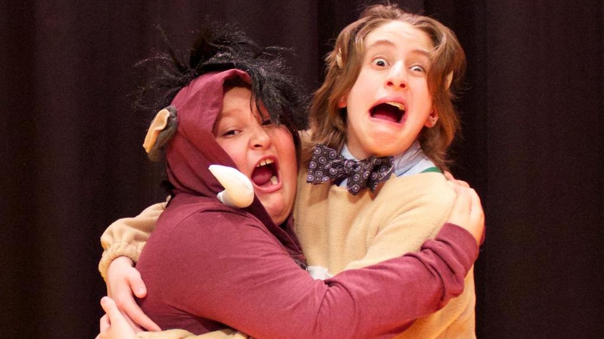 Julian Tapia, left, plays Pumbaa and John Michael Rosenblum plays Timon in The Lion King Jr.