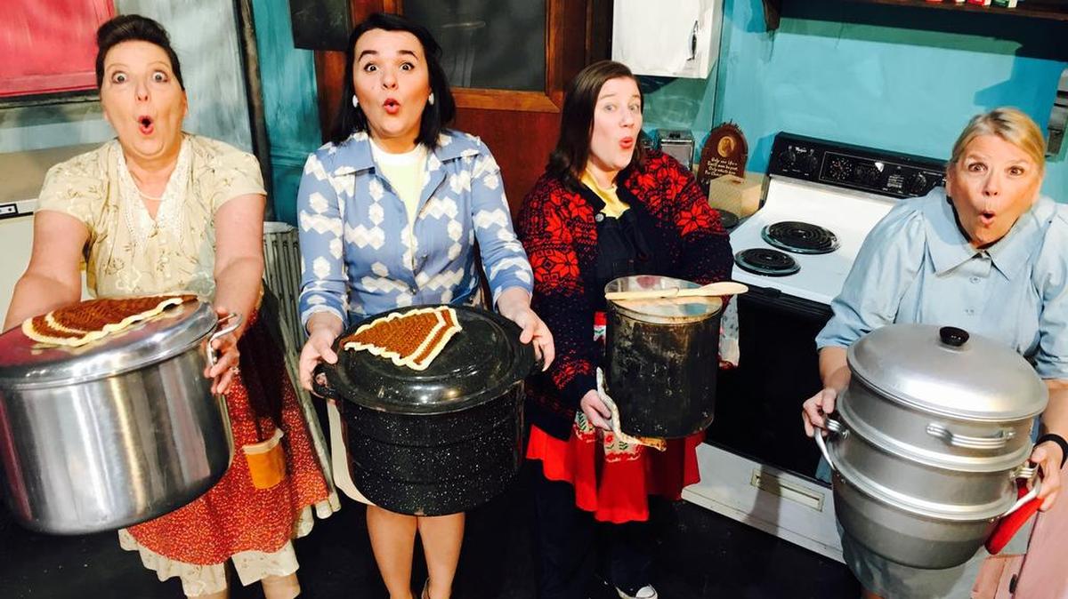 From left: Katie Rimmer, Alicia Rodriguez, Tara Mattes and Sandi Rockwell star in Nittany Theatre at the Barn’s “Church Basement Ladies.”
