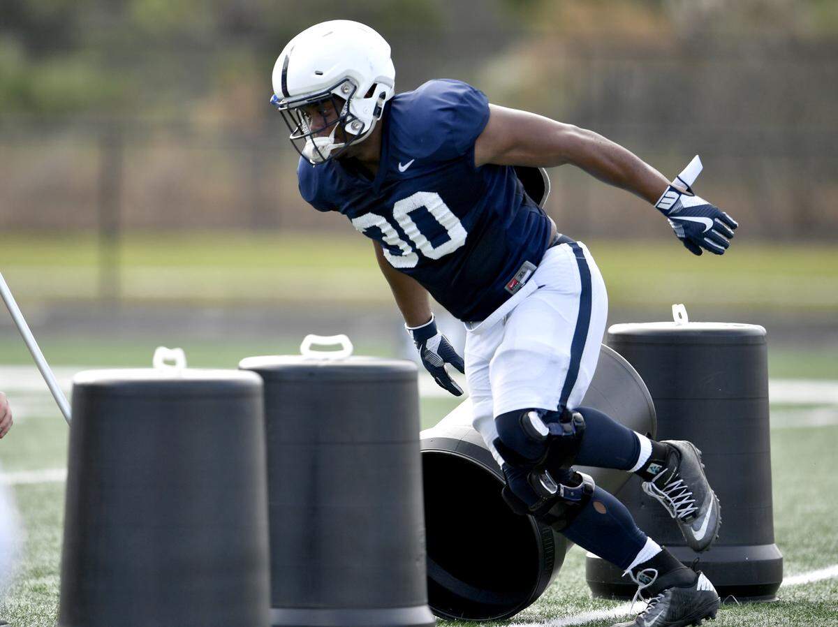 Penn State defensive tackle Kevin Givens runs a drill during practice on Saturday, Dec. 29, 2018. Penn State football is practicing for the Citrus Bowl against Kentucky.