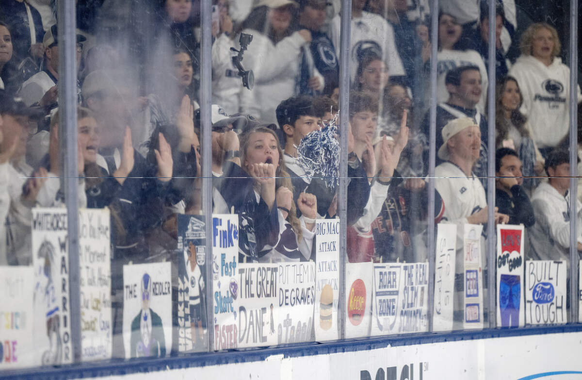 The Roar Zone cheers on the Penn State men’s hockey team during the game against Clarkson on Thursday, Oct. 9, 2025.