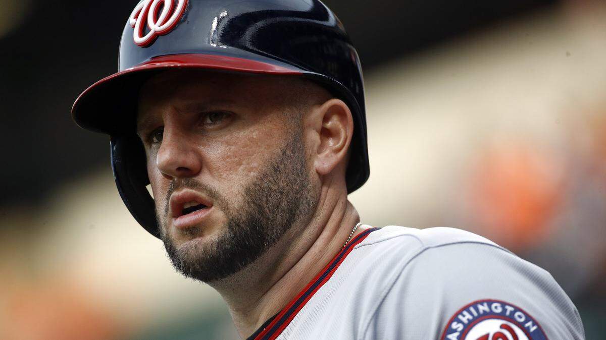 File - In this May 29, 2018 file photo, Washington Nationals’ Matt Adams prepares for an at-bat during an interleague baseball game against the Baltimore Orioles, in Baltimore. The Washington Nationals have traded Matt Adams to the St. Louis Cardinals. (AP Photo/Patrick Semansky)