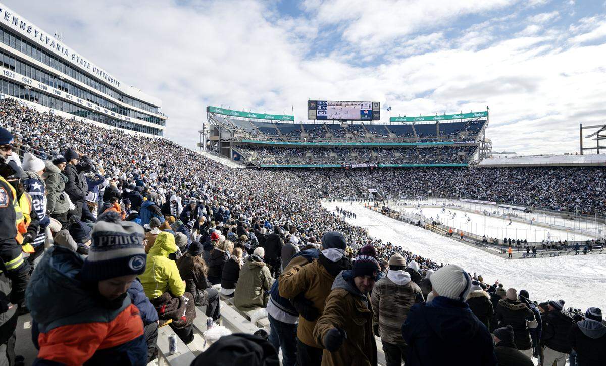 Nearly 75,000 fans attended the Penn State men’s hockey game against Michigan State at Beaver Stadium on Saturday, Jan. 31, 2026.