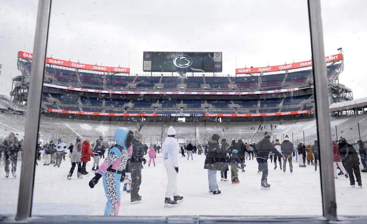 Penn State fans skate on the ice at Beaver Stadium on Wednesday, Jan. 28, 2026.  