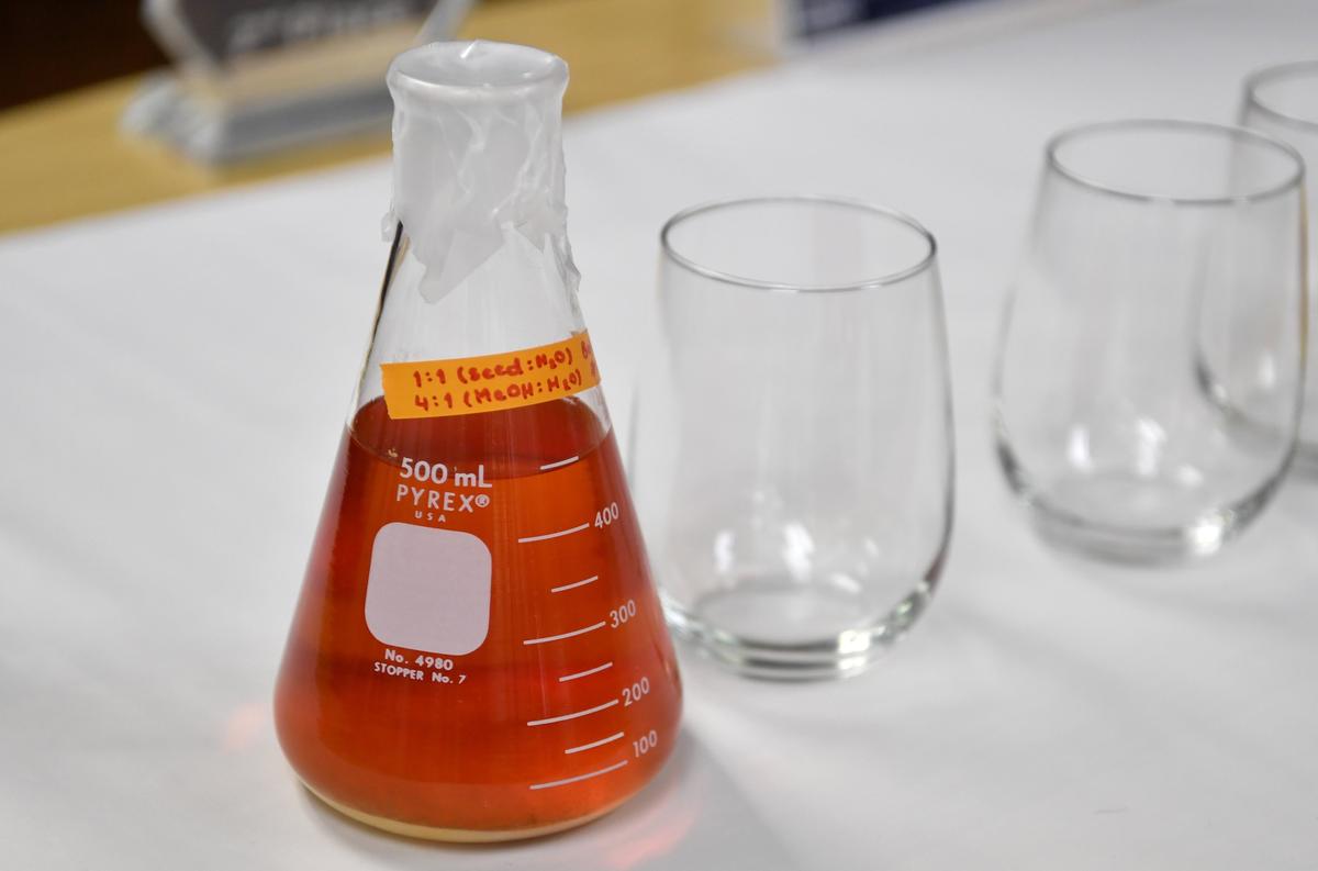 An original color sample of AvoColor in the Persea Naturals lab on Thursday.