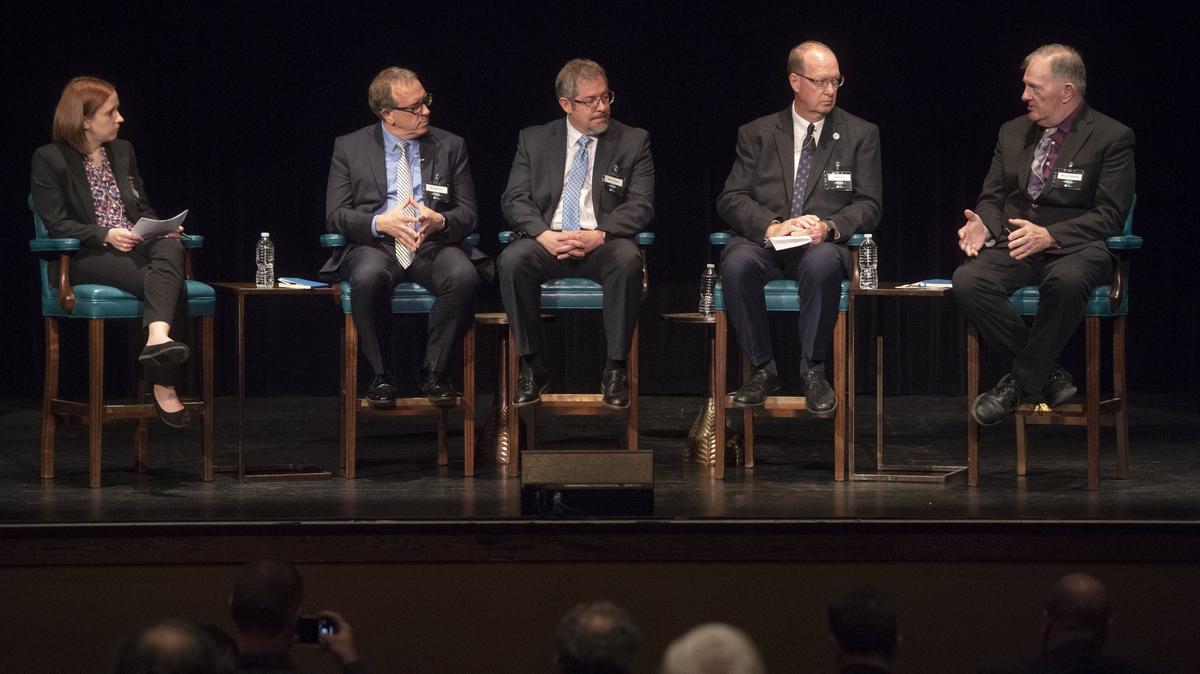 Michael Kubit, left, participates in a panel on private sector broadband solutions at the Pennsylvania Priorities summit in April.
