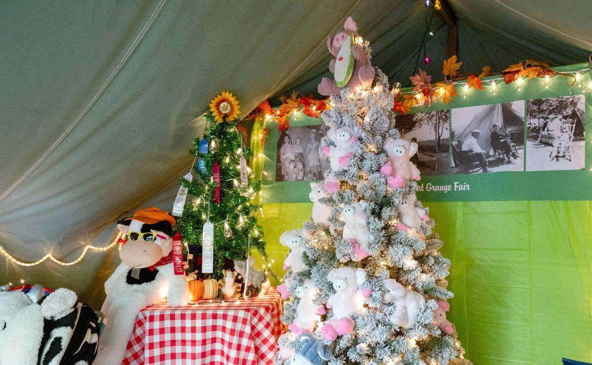 The Tate family tent is decorated to honor the 150th anniversary of the Centre County Grange Encampment and Fair.