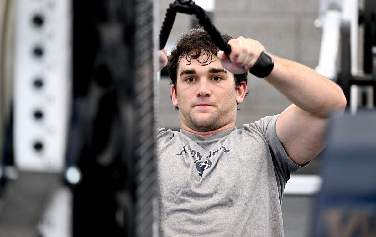 Penn State linebacker Anthony Speca during a summer strength session on Monday, July 14, 2025 in the Lasch Building.