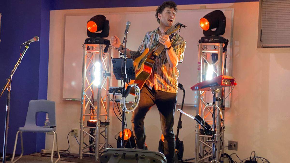 Jason Olcese of My Hero Zero performs during the 2024 “Gimme Shelter” concert.
