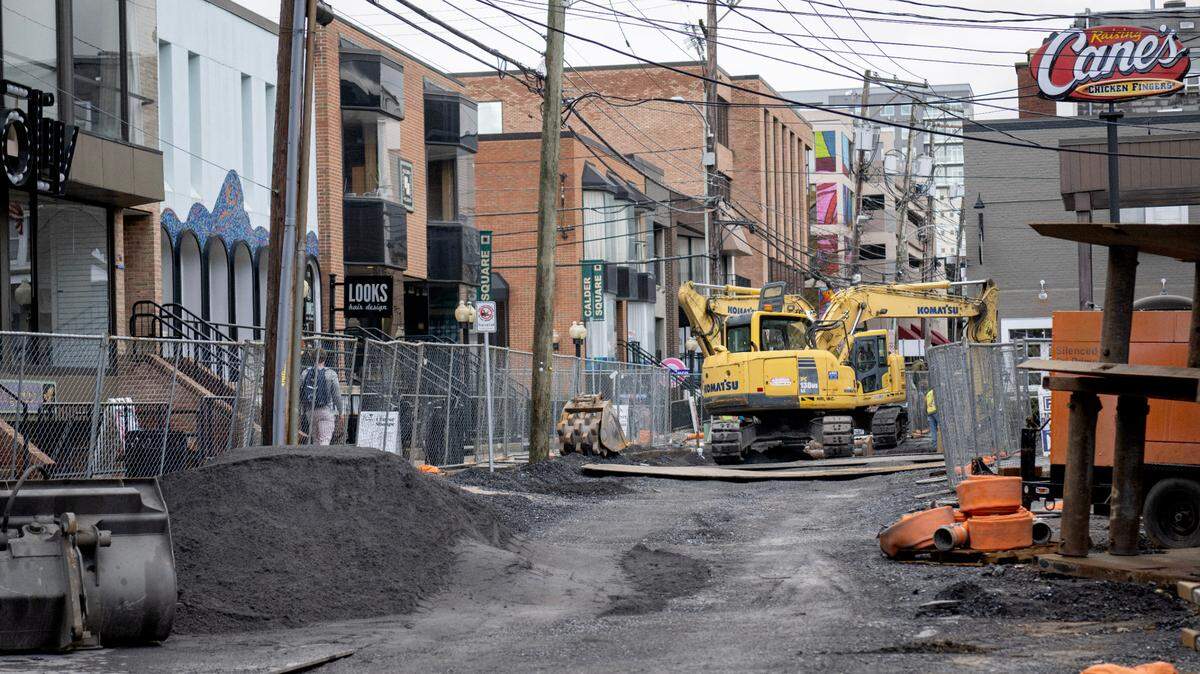 Calder Way between McAllister Street and Pugh Street is closed to traffic as construction continues on Thursday, April 4, 2024.