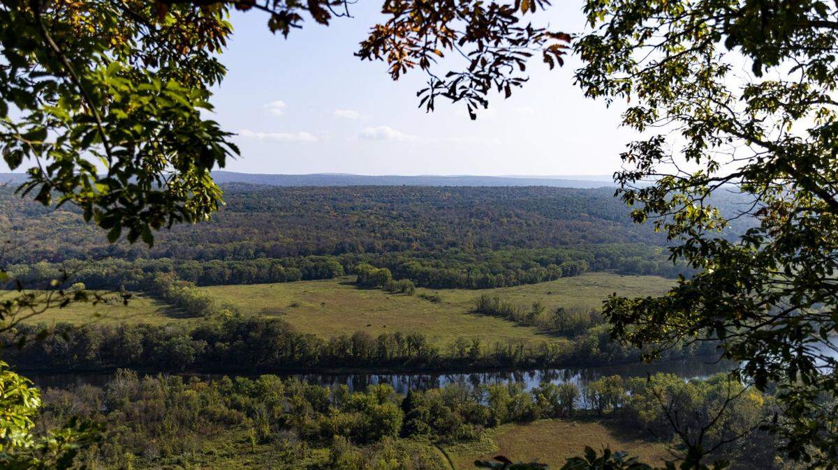 A view of the Delaware River and New Jersey from a cliffside at the Delaware Water Gap as fall foliage approaches in Milford on Oct. 15, 2021.