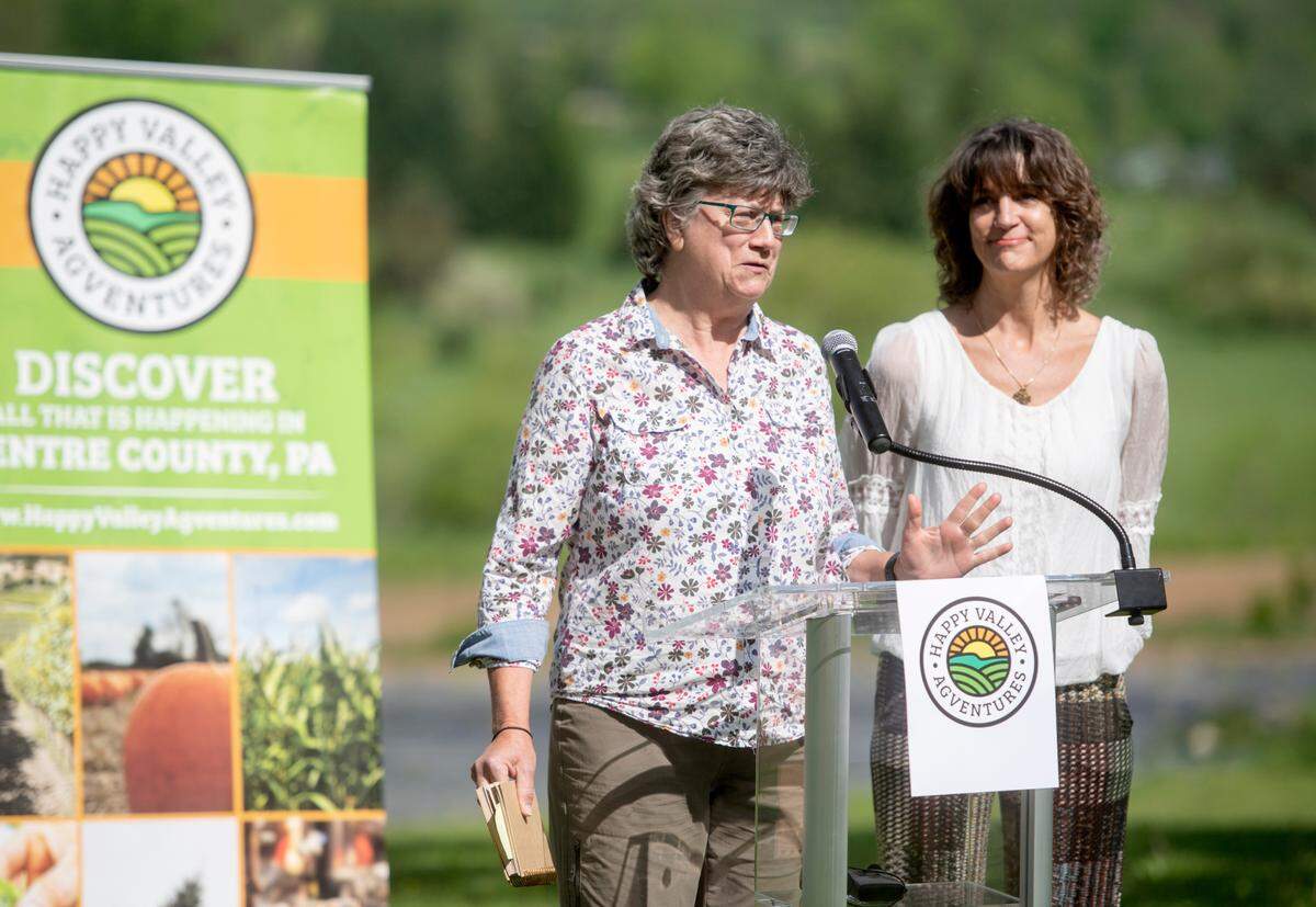Leslie Zuck from Common Ground Farm talks about their plans with the grant money from the Happy Valley Agventures during a press conference at RE Farm Cafe on Monday.