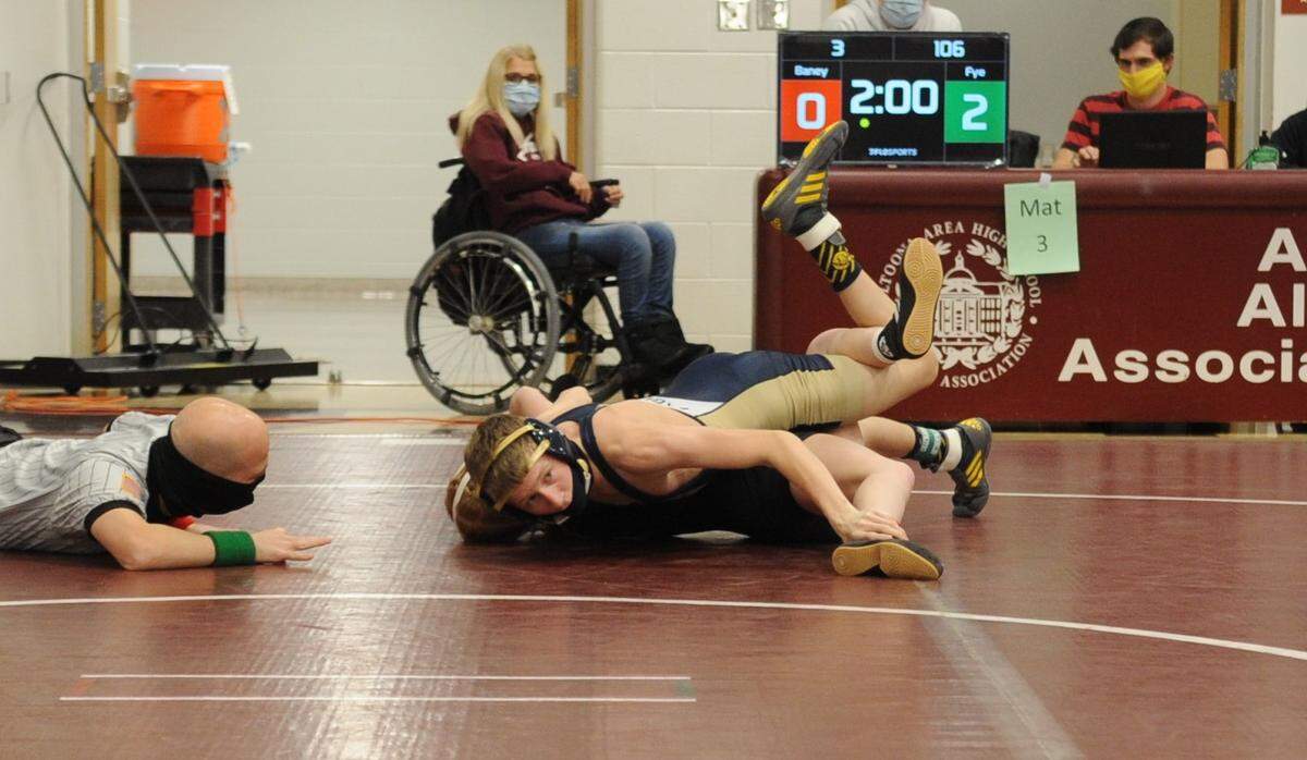 Bald Eagle Area freshman Lucas Fye is tied for second in the county with five pins on the season. He is also second on the Eagles’ team with six wins.