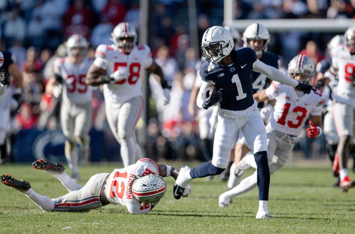 Ohio State’s Lathan Ransom can’t stop Penn State wide receiver KeAndre Lambert-Smith during the fourth quarter of the game on Saturday, Oct. 29, 2022.