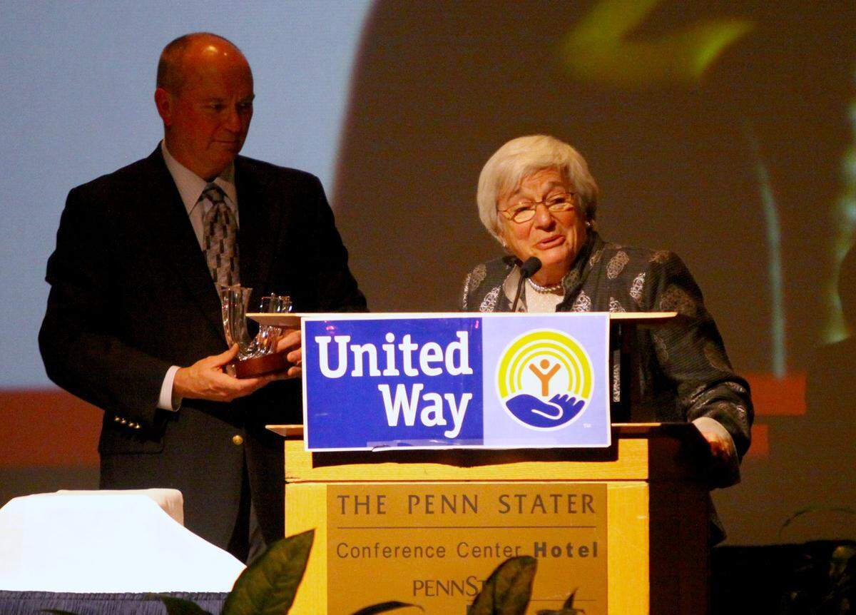 Mimi Barash Coppersmith talks after being presented with the 2009 Palmer Award for Extraordinary Philanthropy at the United Way 2009 Campaign Celebration at the Penn Stater Conference Center and Hotel on Feb. 2, 2010. 