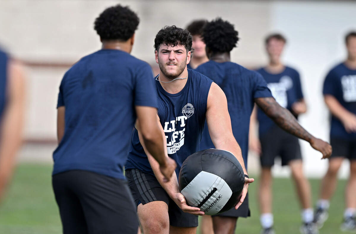 Penn State tight end Benjamin Brahmer competes in the weighted ball relay during Lift For Life on Wednesday, July 1, 2026.