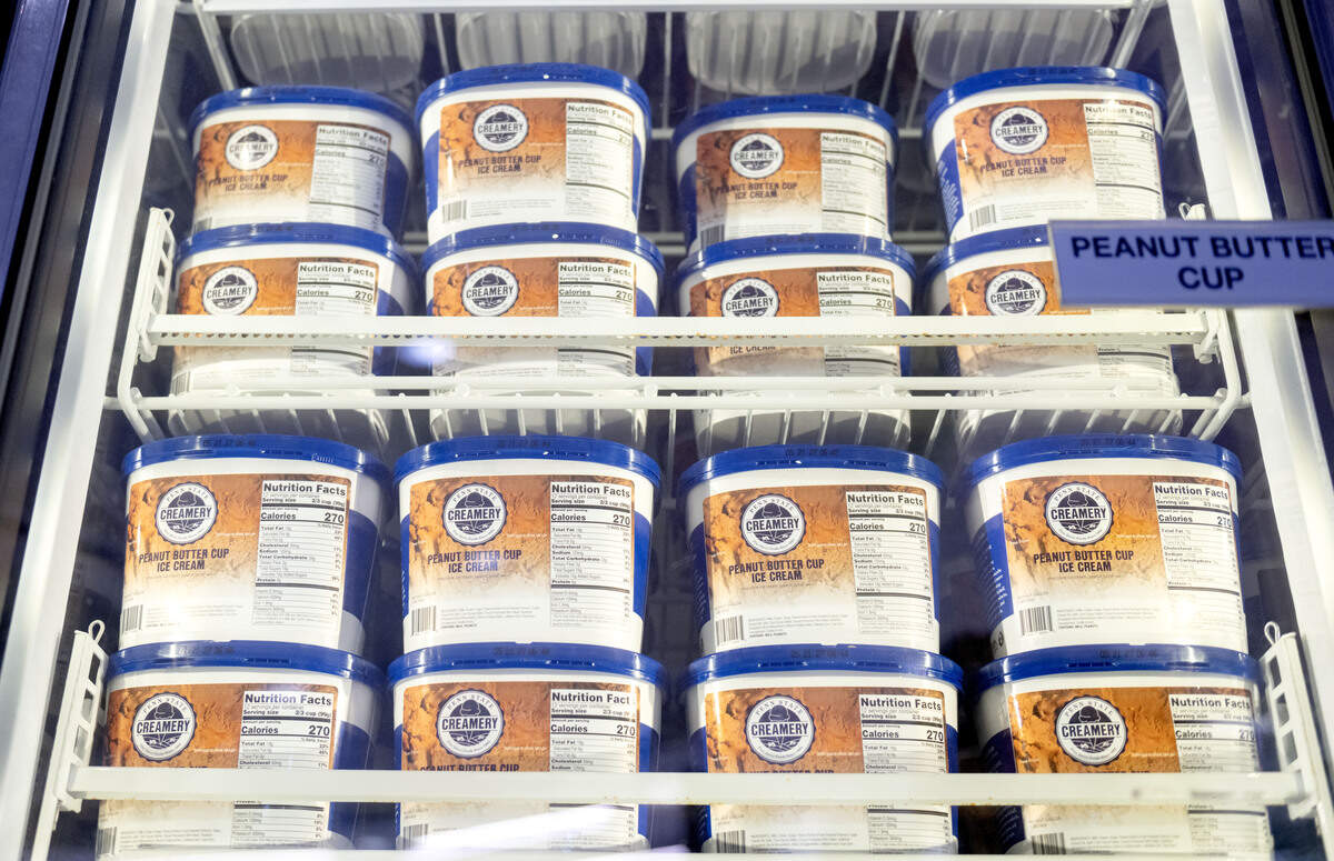 A freezer full of Penn State Berkey Creamery including peanut butter cup.