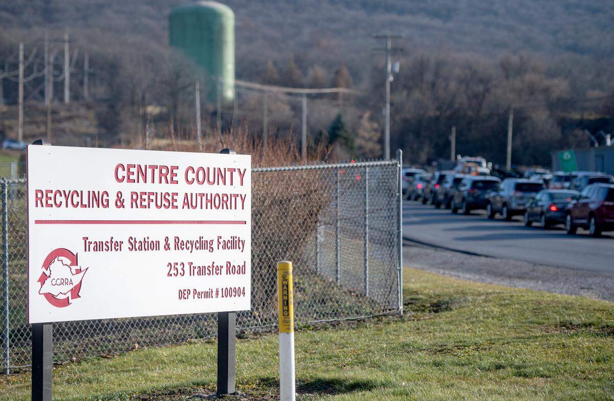 Cars line up along Transfer Road to go to the free Centre County coronavirus testing site on Tuesday.