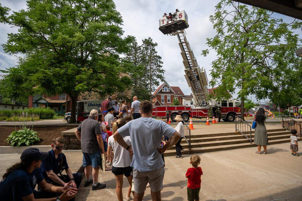 Fire truck bucket rides were part of Alpha Fire Company’s 125th anniversary celebration.
