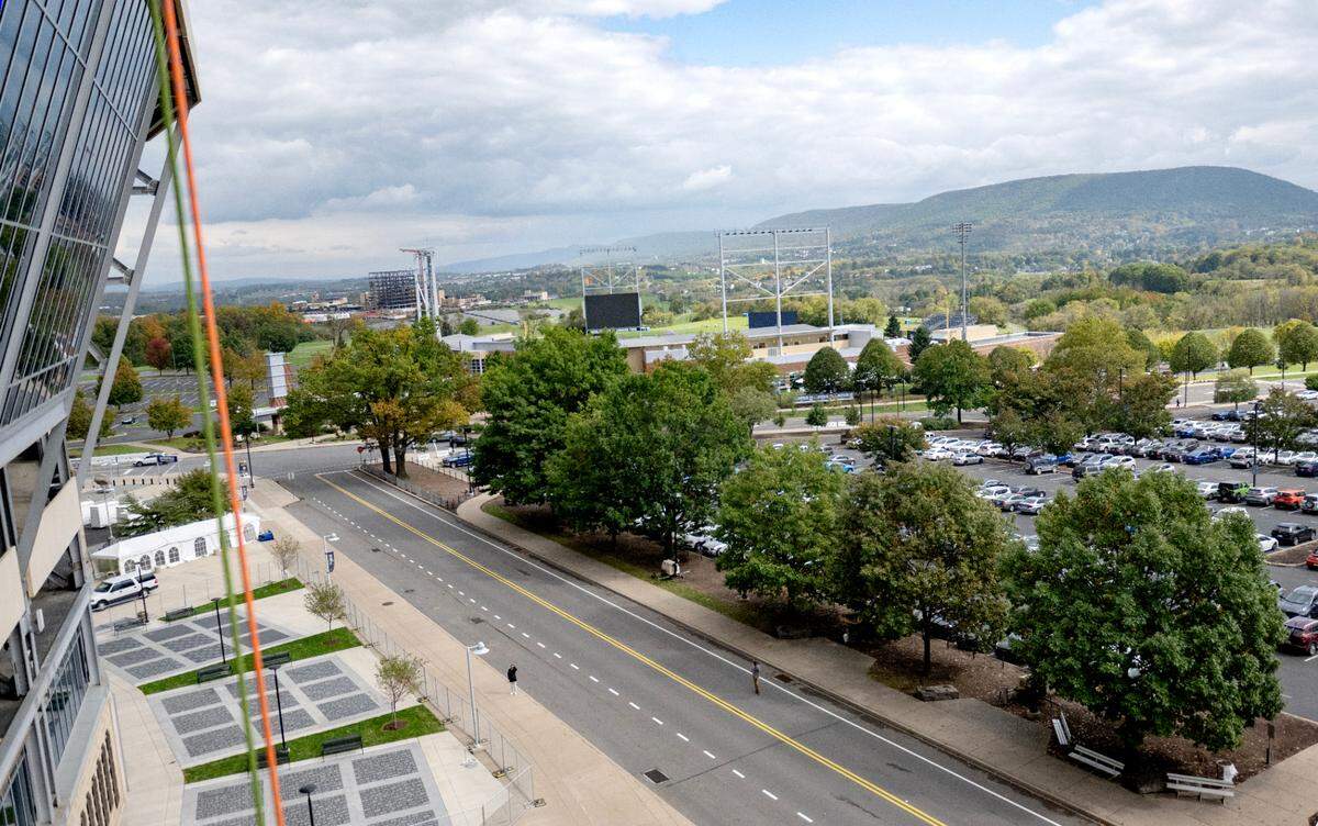 A look of Medlar Field and Mount Nittany as I rappel down Beaver Stadium for Over The Edge.
