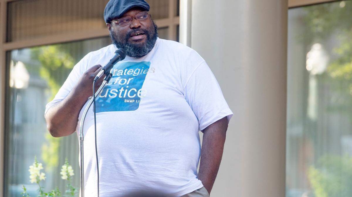 Strategies for Justice founder Terry Watson speaks during the “Black Men’s Tears, Black Men’s Dreams” teach-in organized by the 3/20 Coalition on June 28, 2020.
