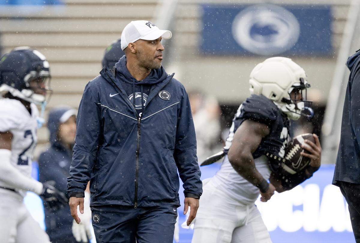 Penn State defensive coordinator D'Anton Lynn during the Blue-White Practice on Saturday, April 25, 2026.  