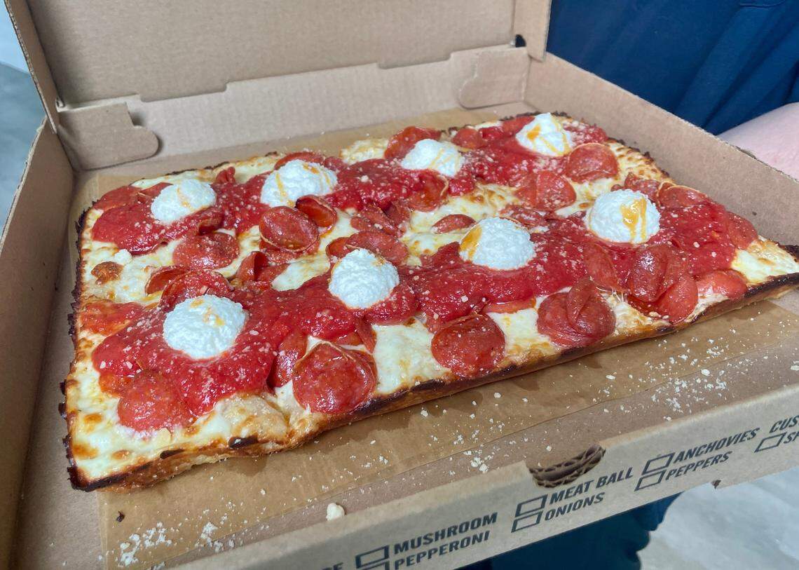 A hot honey and pepperoni Detroit-style pizza is pictured here at Fresh Bite Pizza on July 1.