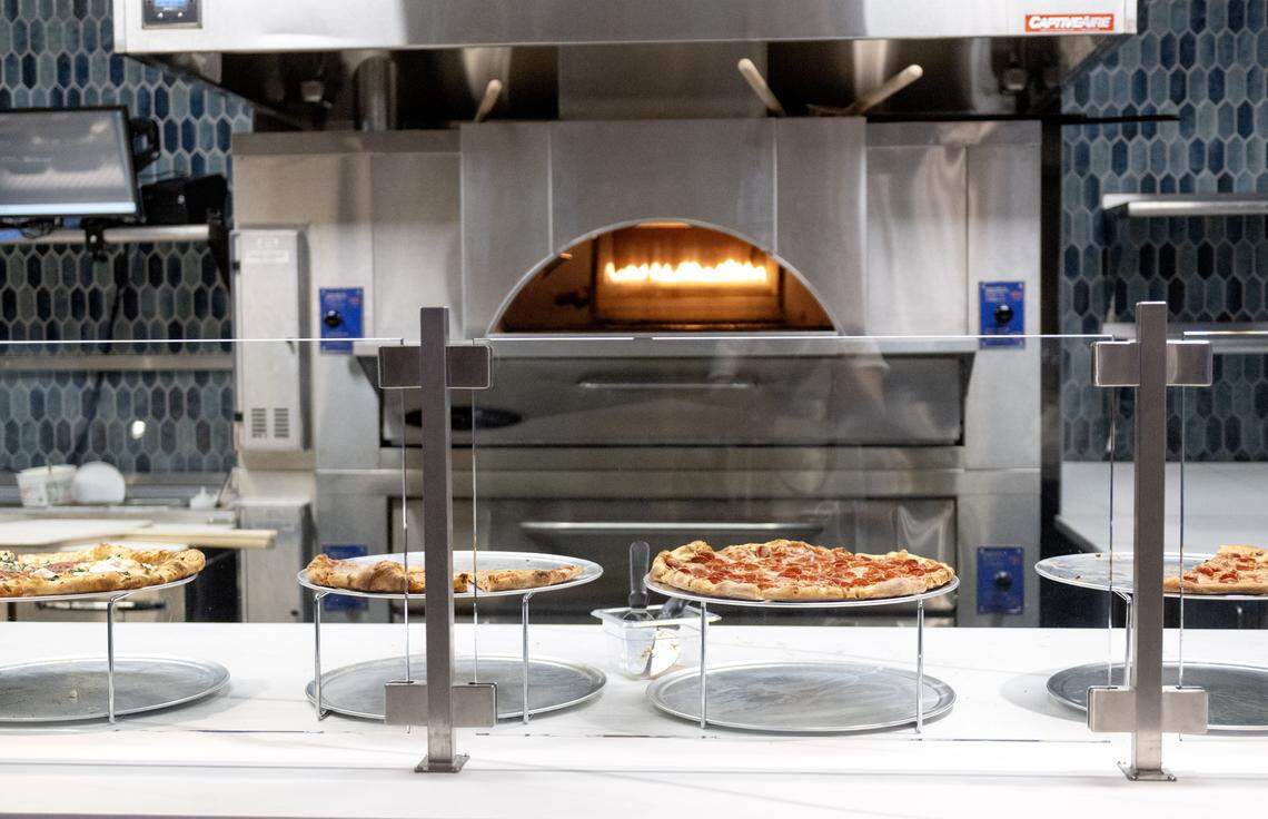 Pizza by the slice along with sandwiches and salads are available at Lucky Break Cafe in Happy Valley Casino on Thursday, April 23, 2026, during a media tour.  