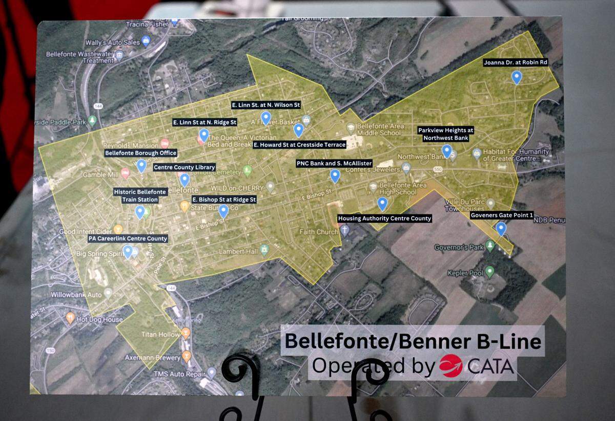 Stops in Bellefonte on the newly introduced Bellefonte/Benner B-line service on Wednesday, April 24, 2024.
