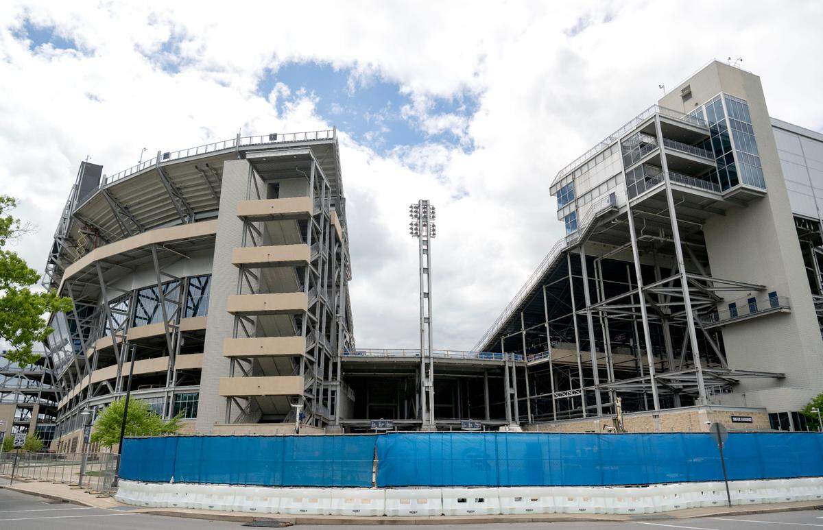 Construction fences Gate A at Beaver Stadium on Thursday, May 16, 2024.