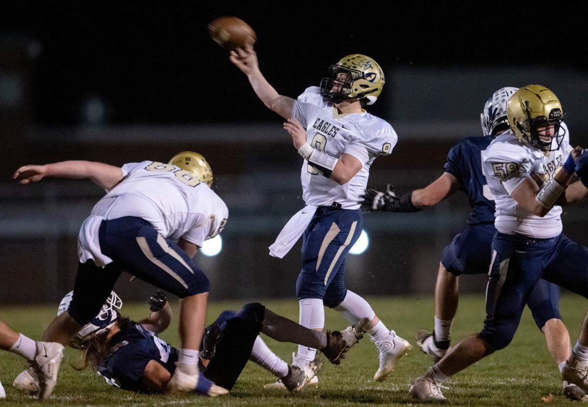 Bald Eagle Area’s Carson Nagle makes a pass during the game against Penns Valley on Thursday, Nov. 10, 2022.