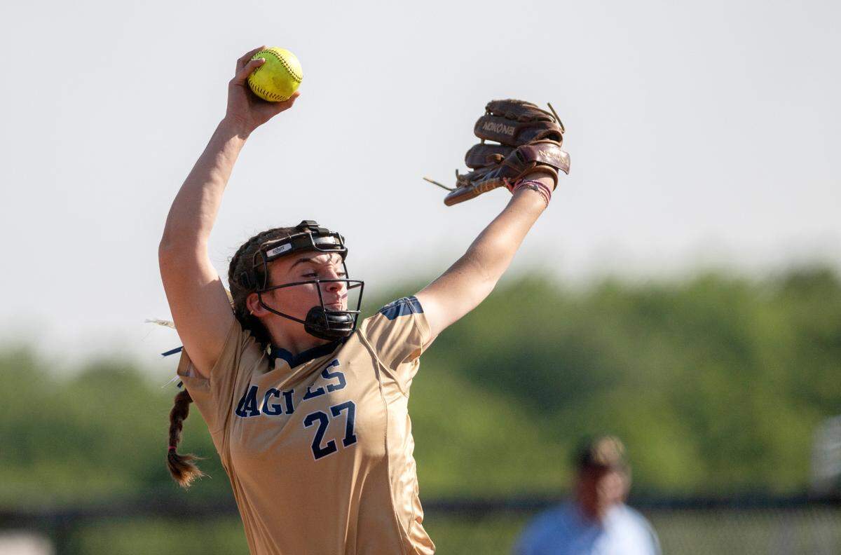 Bald Eagle’s Sierra Albright pitches during the District 6 2A championship game against Penns Valley at Saint Francis on Thursday, June 1, 2023.