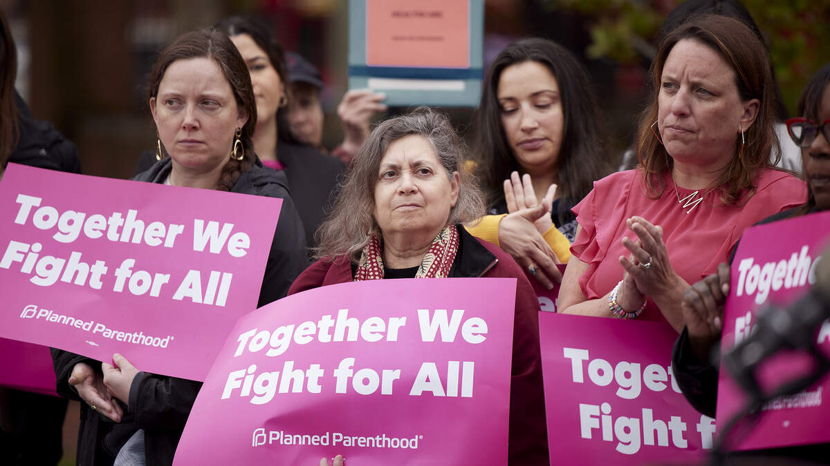 Public officials and members of Planned Parenthood at a 2022 press conference about the overturning of Roe v. Wade.