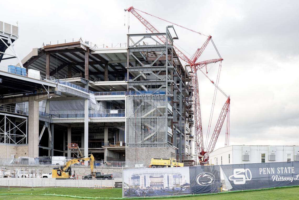 Construction on the west side of Beaver Stadium on Friday, April 17, 2026.  