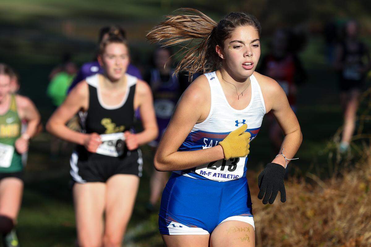Saint Joseph’s Camryn Eby runs in the PIAA Class 1A girls cross country championship race held Saturday, November 2, 2019 at Parkview Cross Country Course in Hershey, PA. Matthew O’Haren/For The Centre Daily Times