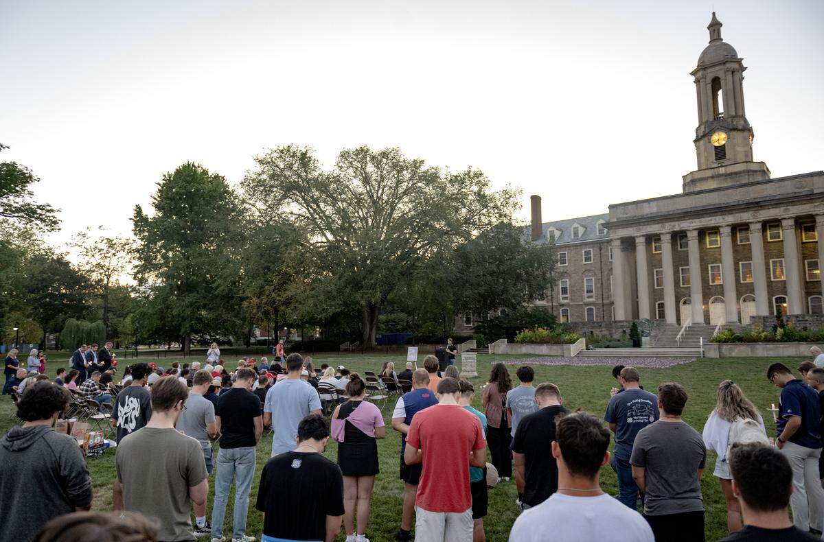 The Penn State College Republicans and the Penn State chapter of Turning Point USA hosted a candlelight vigil in memory of Charlie Kirk on Thursday, Sept. 11, 2025 on the Old Main lawn. 