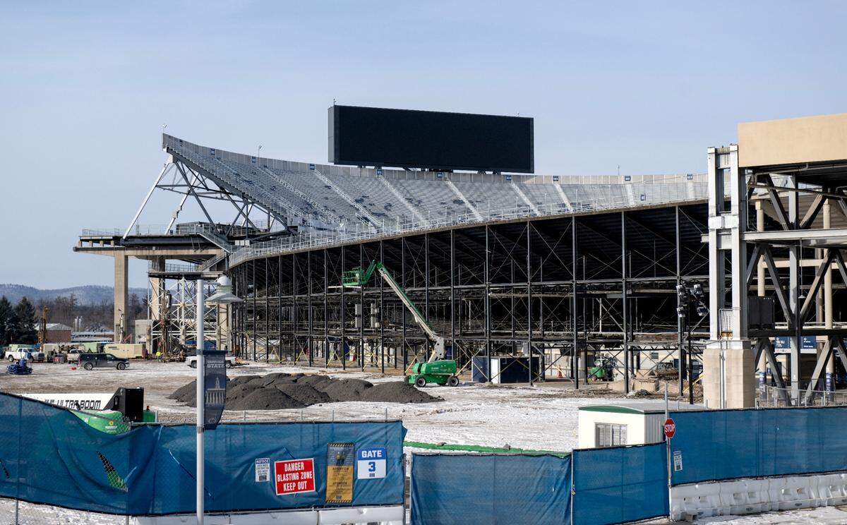 Crews work on the west side of Beaver Stadium on Wednesday, Jan. 22, 2025.