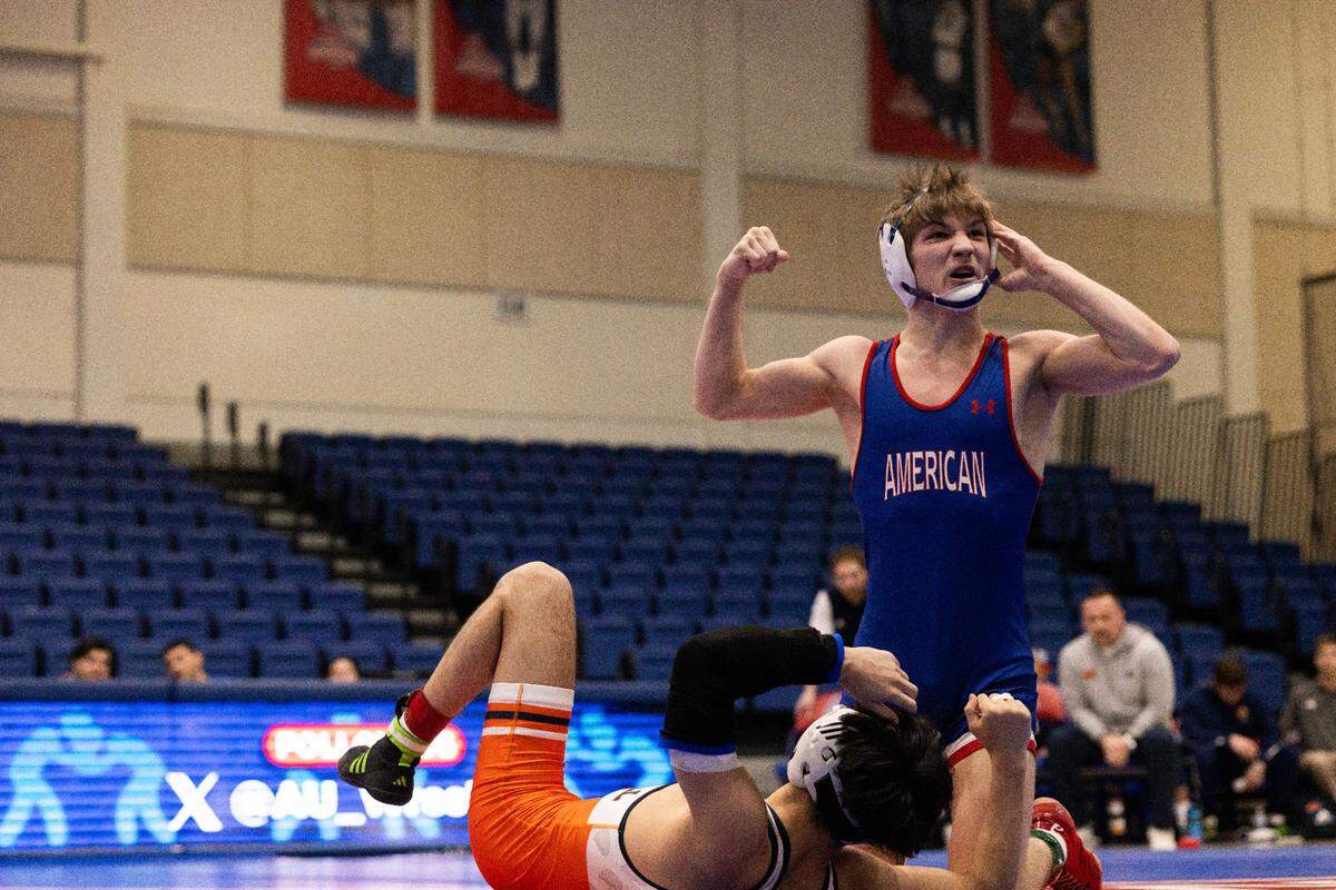 Bald Eagle Area graduate Coen Bainey is American University’s 125-pound starter. The Eagles and Bainey come to Rec Hall on Friday to face Penn State in the Nittany Lions’ season closing dual.