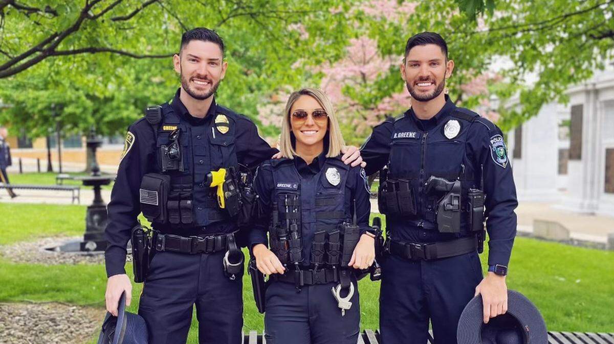 Bryce Greene, left; Cherese Greene, center; and Bryan Greene, right. Bryce and Cherese work at the Ferguson Township Police Department, while their brother Bryan works at the Spring Township Police Department.