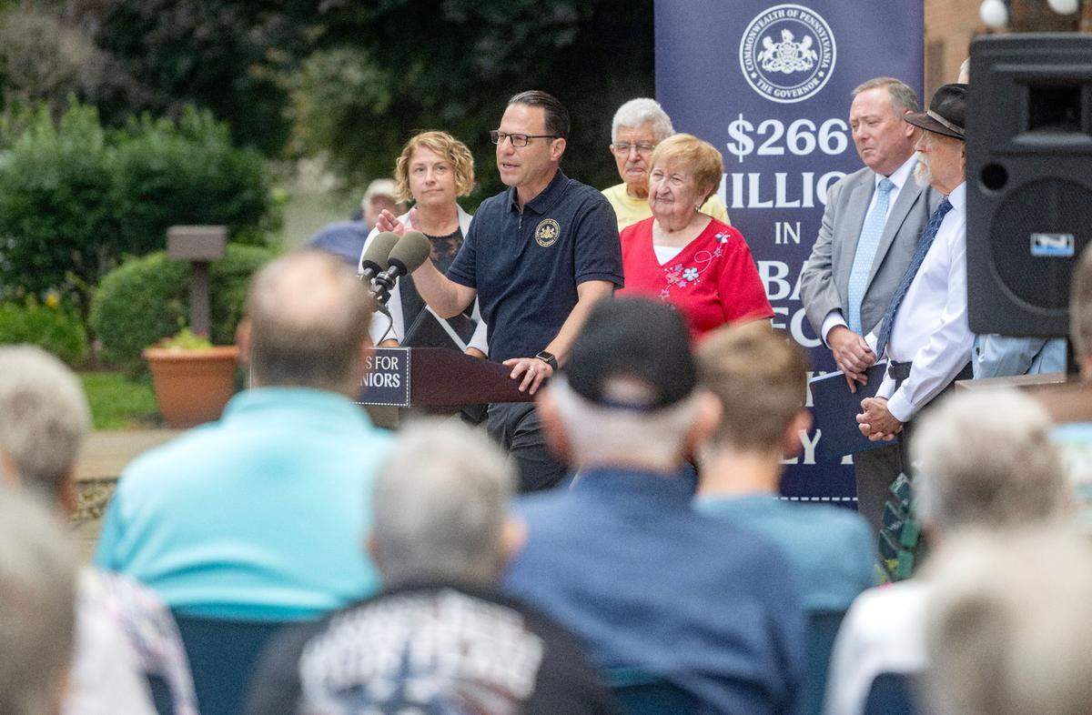 A crowd from the Philipsburg Senior Resource Center listens to Pennsylvania Governor Josh Shapiro as he talks about the expanded Property Tax/Rent Rebate program for seniors on Thursday, June 27, 2024.