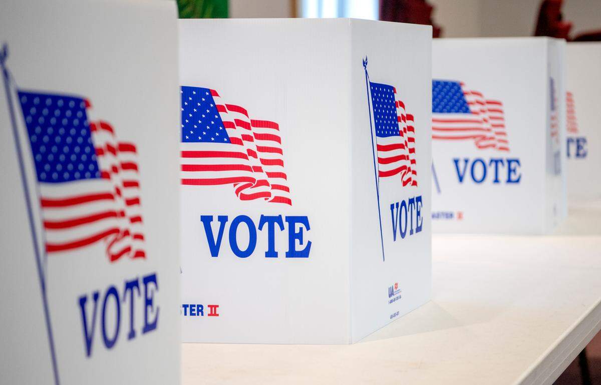 Voting booths set up at the Halfmoon Christian Fellowship Church for the primary election on Tuesday, May 17, 2022.